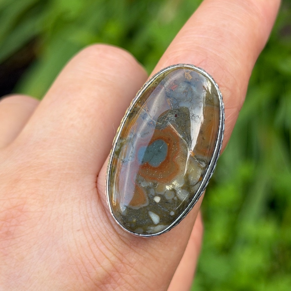 Size 8.5 925 silver plated fruit jasper ring 0844 - Picture 8 of 10